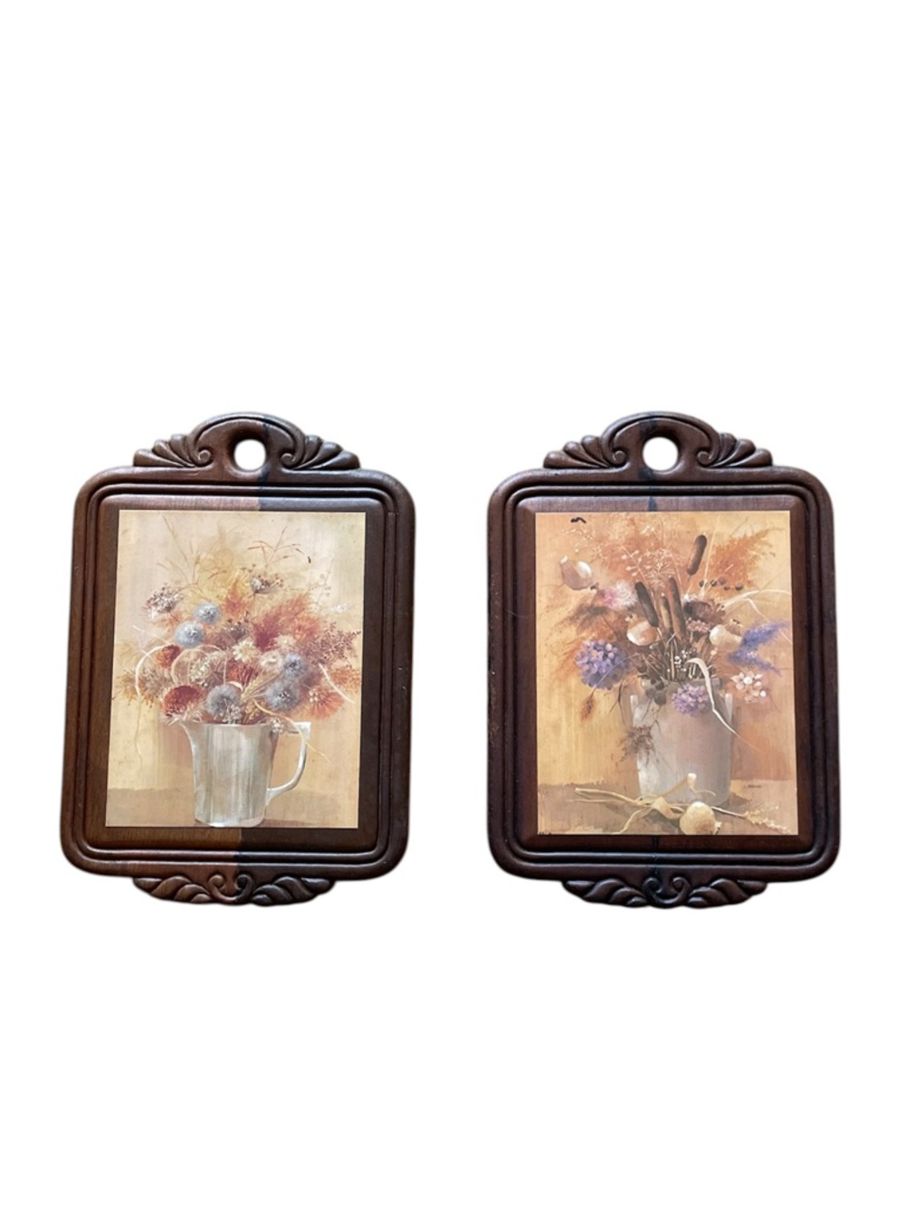 Set of 2 Vintage Floral Wall Plaques wooden cottage core wall art